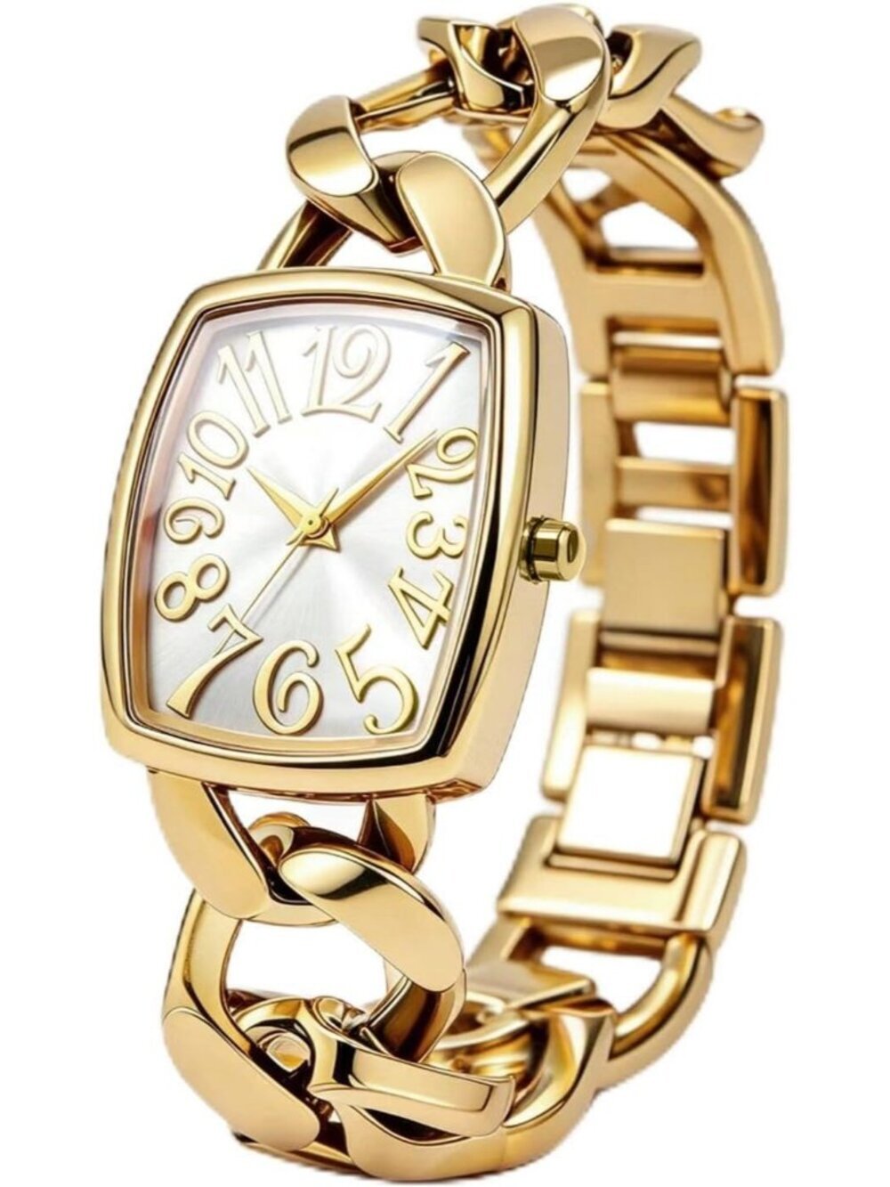 Women's Gold Silver Metal Chain Bracelet Small Wrist Square Face Analog Watch